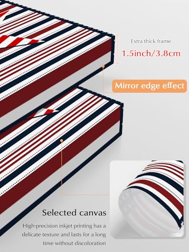 NuYeBiofx 4th of July USA Flag Star Canvas Wall Art Prints,48"x32" Framed Picture Artwork Patriotic Day Blue Red Stripes Printed Canvas Oil Painting for Living Room Bedroom Office,Ready to Hang