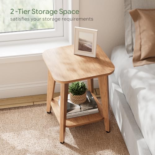 Rustic Walnut 2-tier side table with tapered legs and curved edge, view 6