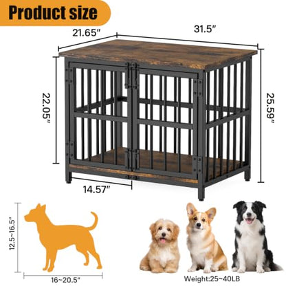 Dog Crate Furniture,31.5" Wooden Dog Kennel with Double Doors, view 3