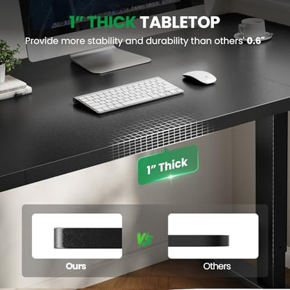 Electric Standing Desk Adjustable - 60x28 Inch Sit Stand Desk with 1 Inch Thick Tabletop, Double Beam Frame, 3 Memory Height Adjustment, Cable Management for Home Office