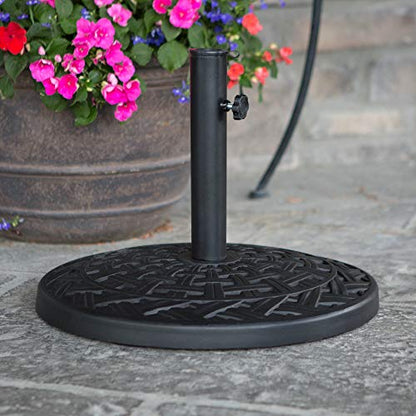 Marcus Classic Polyresin Round Umbrella Stand with Metal Cross Weave Design, 18 Inch, Black