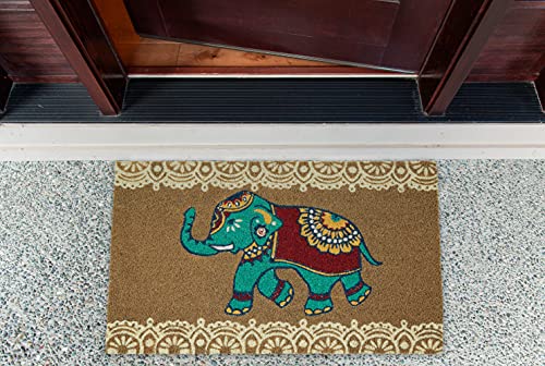 Animal Collection Natural Coir Doormat, 17x29, Indian Elephant