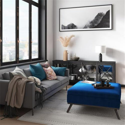36" Coffee Table Storage Ottoman, Blue Velvet Upholstery, Mid Century Style, Solid Wood Base, Hydraulic Lift-Up Lid with Child Safety Hinge, Large Interior Storage, Living Room Furniture