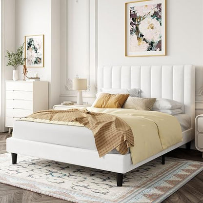 Queen Bed Frame/Velvet Upholstered Bed Frame with Vertical Channel Tufted, view 4