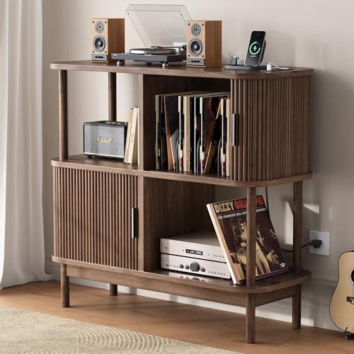 40" Large Record Player Stand with Charging Station, view 2