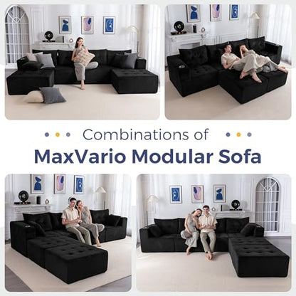 129.5" Modular Sectional Sofa Couch, U Shaped Modern Cloud Couch with 2 Ottomans, Sofa in A Box, Tufted 6-Seat Boneless Chair for Living Room, No Assembly Required, Black
