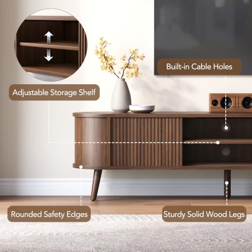 70" Mid Century Modern TV Stand for TVs up to 70 Inch, TV Console, Walnut, view 5