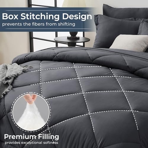 7-Piece Queen Comforter Set, Dark Grey Bed in a Bag, view 5