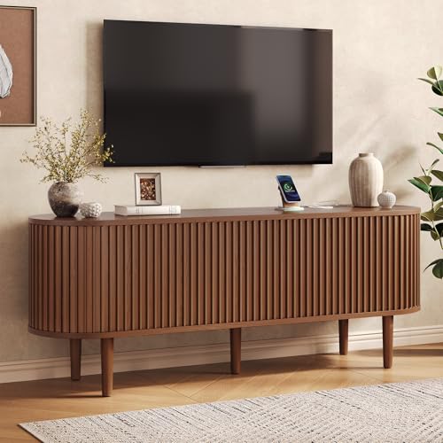 59" TV Stand with Power Outlet, Entertainment Center w/ Wood Leg Walnut, view 2