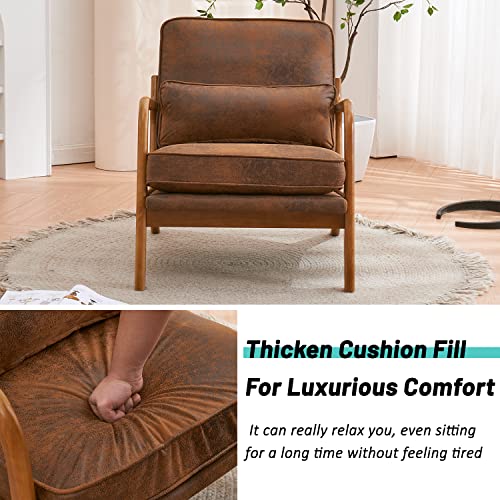 Lounge Accent Chair, Mid Century Modern Chair, Arm Chair, Wood Frame Armchair for Living Room, Bedroom (Coffee Brown, Bronzing Cloth)