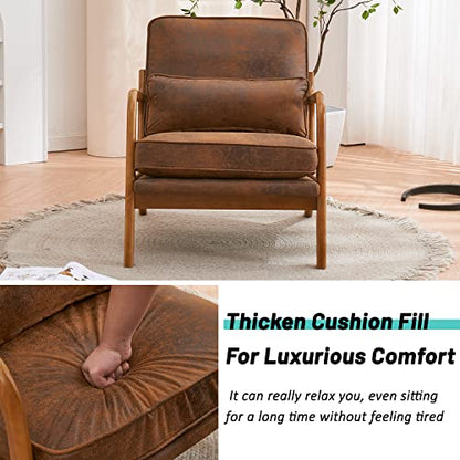 Lounge Accent Chair, Mid Century Modern Chair, Arm Chair, Wood Frame Armchair for Living Room, Bedroom (Coffee Brown, Bronzing Cloth)