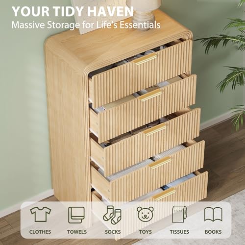 Fluted 5 Drawers Dresser, 48" Tall Chest of Drawers for Bedroom, view 4
