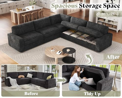106" Oversized Sofa Bed, Sectional Sleeper Sofa with Pull Out Bed, 3 in 1 Convertible Sofa Bed, L Shaped Couch with Storage, High Resilience Mattress, Chenille Grey