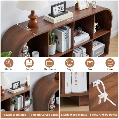 8 Cube Storage Organizer, 2-Tier Low Bookcase 55.1" L, Walnut, view 5