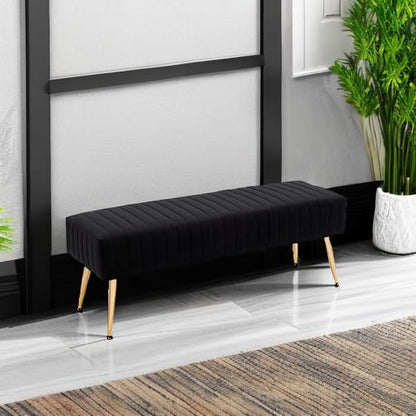 44 Inch Bedroom Ottoman Bench, Black Upholstered End of Bed Bench with Gold Legs for Living Room Bedroom Dinning Room Entryway, Black