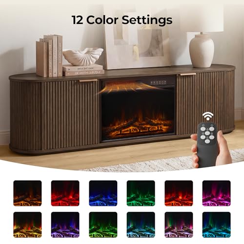 CHITA 70" Fireplace TV Stand with 23" Fireplace for TVs Up to 80", Walnut, view 5