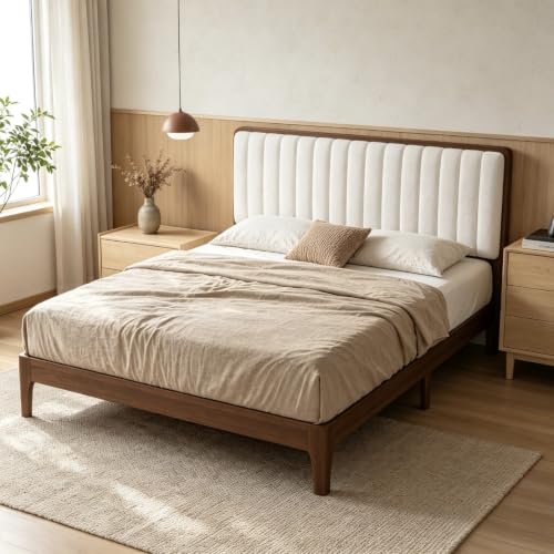 Queen Size Bed Frame with 3-Level Adjustable Upholstered Headboard, view 2