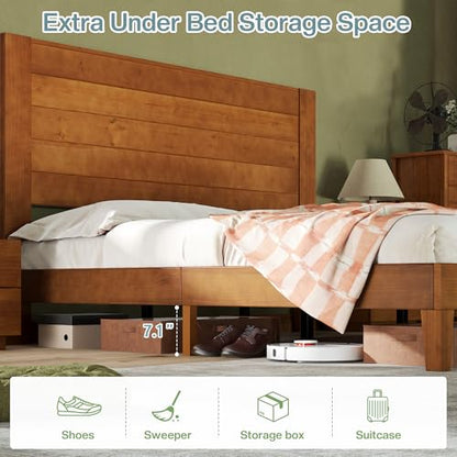 King Size Farmhouse Solid Wood Bed Frame with Storage Platform, view 6