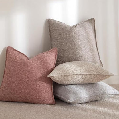 18x18 Pillow Covers Set of 2 Decorative Throw Pillow Covers Case for Couch Sofa Bed Soft Boucle Textured Cushion Covers with Hidden Zipper for Home Decor Living Room,Beige