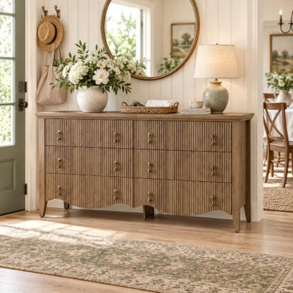 6-Drawer Fluted Dresser, 52" Wide Double Chest of Drawers,Light Oak, view 8
