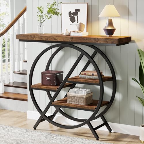 Tribesigns Console Table, 40-Inch Entryway Table with Storage Shelves, 4-Tier Industrial Hallway Sofa Table with Geometric Metal Frame, Accent Table for Living Room, Entryway, Rustic Brown