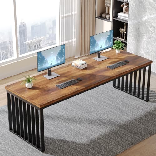 Tribesigns 78.74" Extra Long Computer Desk for 2 Person, Double Long Desk with Heavy Duty Metal Frame, Double Workstation Study Table for Home Office (Without Chair) (Brown & Black)