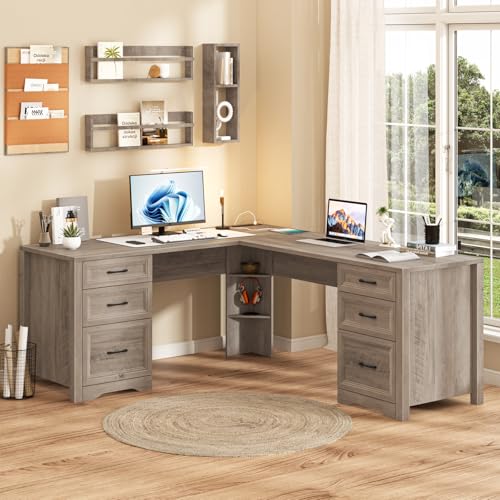 Farmhouse Home Office Desk with 6 Drawers, view 8