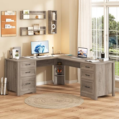 Farmhouse Home Office Desk with 6 Drawers, view 8