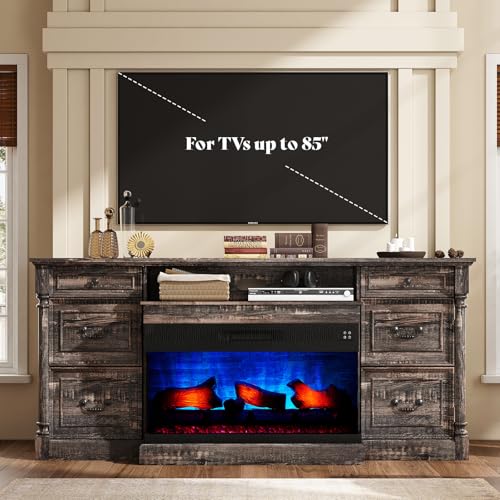 75" Fireplace TV Stand with LED Flame Entertainment Center, view 7