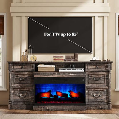 75" Fireplace TV Stand with LED Flame Entertainment Center, view 7