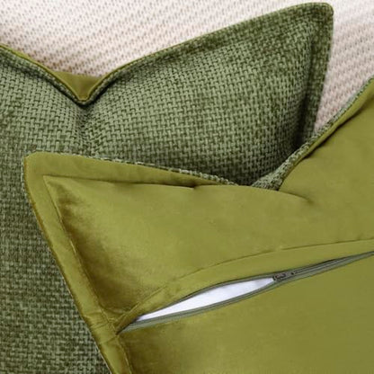 Decorative Chenille Velvet Throw Pillow Covers Set of 2 Soft Boho Textured Neutral Couch Throw Pillow for Bed Modern Farmhouse Home Decor for Sofa Livingroom Moss Green 12x20 Inch