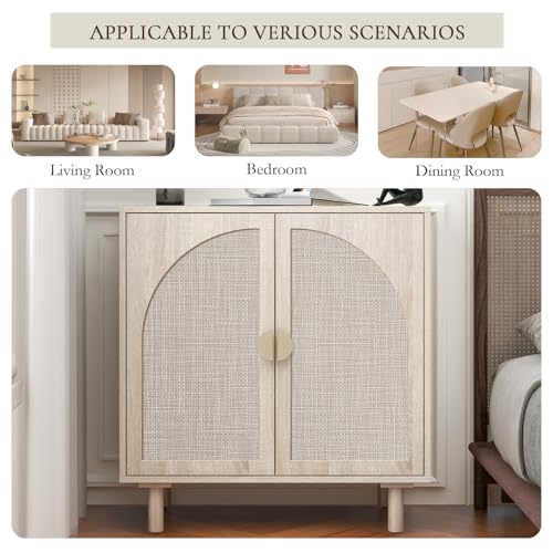 2-Door Storage Cabinet with Textured Woven Doors, Modern Sideboard Buffet for Small Spaces & Apartments, Accent Cabinet with Adjustable Shelf for Moving Season for Living Dining Room