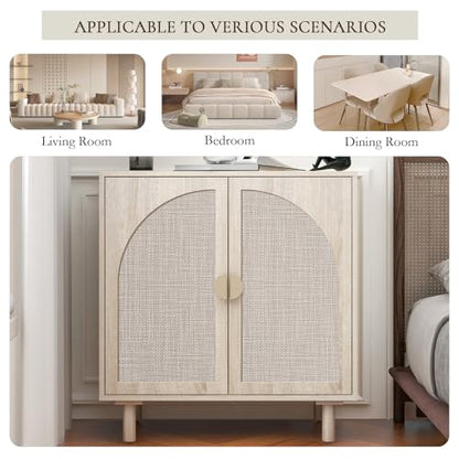 2-Door Storage Cabinet with Textured Woven Doors, Modern Sideboard Buffet for Small Spaces & Apartments, Accent Cabinet with Adjustable Shelf for Moving Season for Living Dining Room