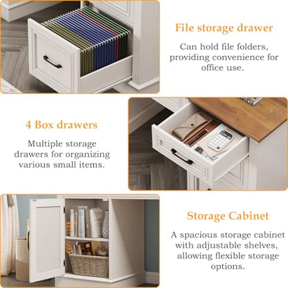 Executive Desk with 5 Drawers, White, view 5