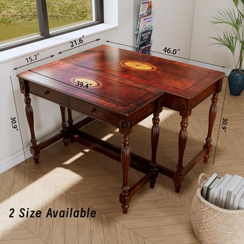 Vintage Solid Wood Writing Desk with Drawers, view 3
