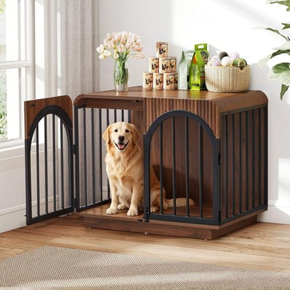 31" Fluted Wooden Large Dog Crate Furniture for Medium Small Dog, view 5