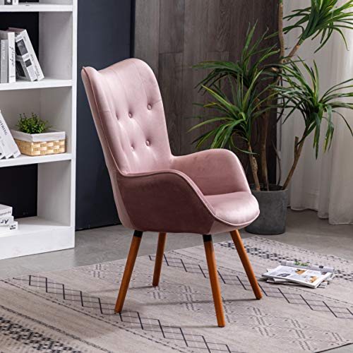 Doarnin Contemporary Silky Velvet Tufted Button Back Accent Chair, Mauve