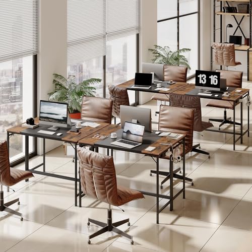 Computer Desk, Home Office Desk with Power Outlet, Modern Study Writing Desk with 3 Hooks for Study Room, Home Office, Sturdy and Stable, Easy to Assemble, Rustic Brown and Black BF41UDN01