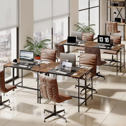 Computer Desk, Home Office Desk with Power Outlet, Modern Study Writing Desk with 3 Hooks for Study Room, Home Office, Sturdy and Stable, Easy to Assemble, Rustic Brown and Black BF41UDN01