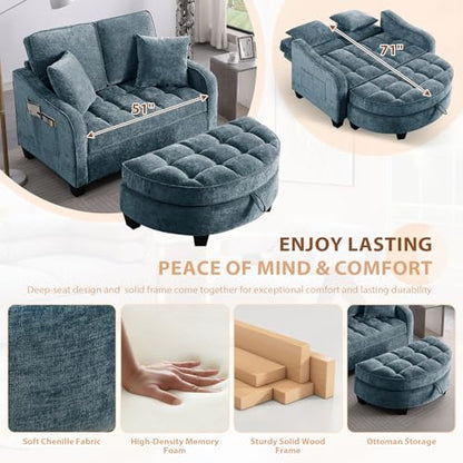 Oversized Chaise Lounge Chair Indoor with Curved Ottoman, Blue, view 7