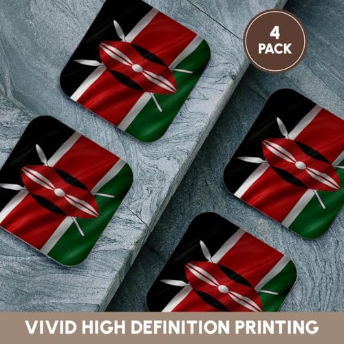 Flag of Kenya Waving in the Wind Set of 4 Coasters - Soft