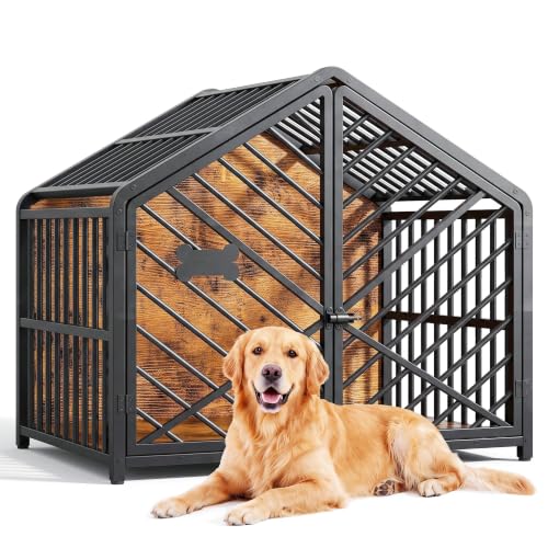 35.4" Dog Crate Furniture with Roof-Shape Frame for Large Dogs, view 2