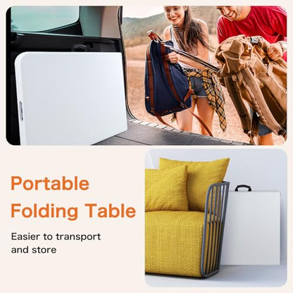 4 FT Folding Picnic Table Easy to Fold and Store, Foldable Table for Camping Picnic Dining Party Kitchen Outdoor Indoor with Carrying Handle