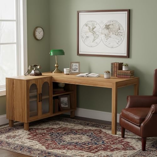 59" L Shaped Desk with File Cabinet, Executive Office Desk with Storage Shelves, view 2