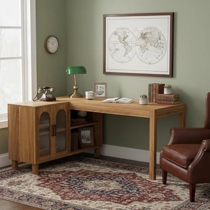 59" L Shaped Desk with File Cabinet, Executive Office Desk with Storage Shelves, view 2