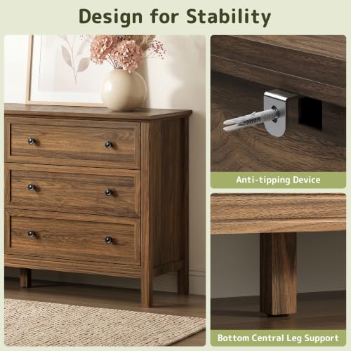 Walnut 6 Drawer Dresser for Bedroom, 55" Wood Chests of Drawers for Hallway, view 7