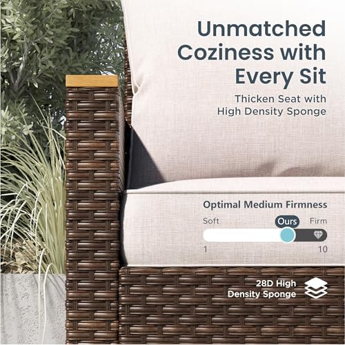 3-Piece Wicker Patio Furniture Set, Outdoor Curved Sectional Sofa Conversation Set with Cushions, Half-Moon Modular Couch for Garden, Deck, Backyard, Beige