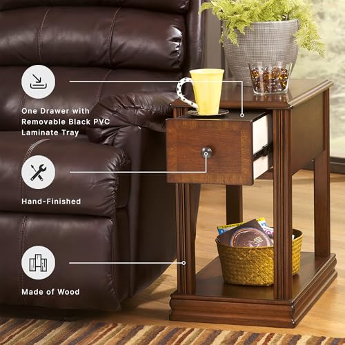 Signature Design by Ashley Breegin Chair Side End Table, 1 Drawer, 1 Fixed Shelf, Veneers, Wood, 13.13" W x 22.13" D x 23" H, Brown