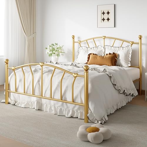 Full Size Metal Bed Frame, Heart-Shaped Design, Gold, view 5