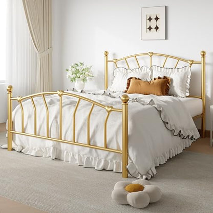 Full Size Metal Bed Frame, Heart-Shaped Design, Gold, view 5